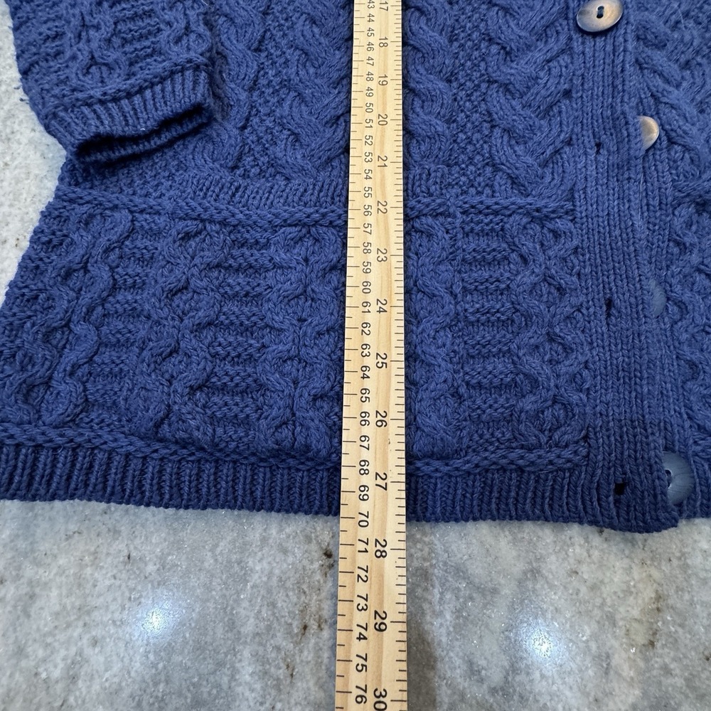 Vintage Aran Crafts Large 100% Merino Wool Cable Knit Sweater Ireland Blue - Picture 3 of 8